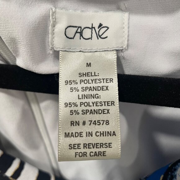 Cache Blue/Black Seashell Dress M Cap Sleeve Belted Elegant Stylish Summer Chic - Picture 3 of 12